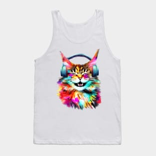 Cat listening to music Tank Top